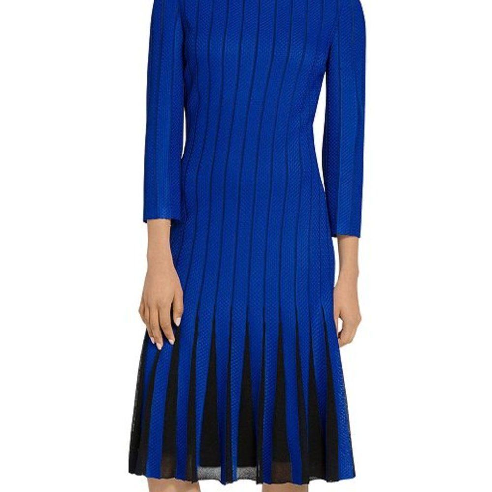 ST. JOHN Fit And Flare Dress In Electric Blue - Picture 3 of 10